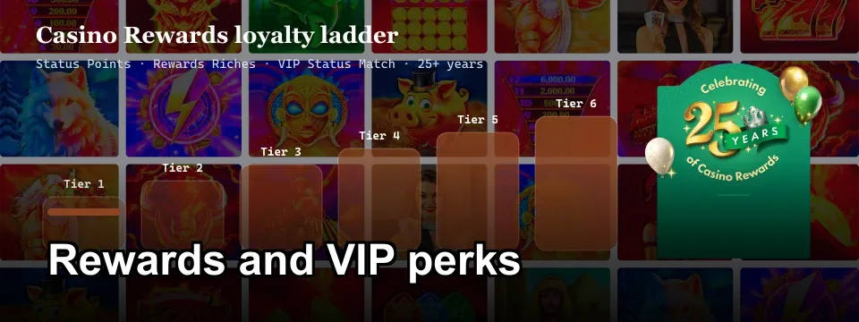 Casino Rewards six-tier loyalty ladder with Status Points and VIP Status Match